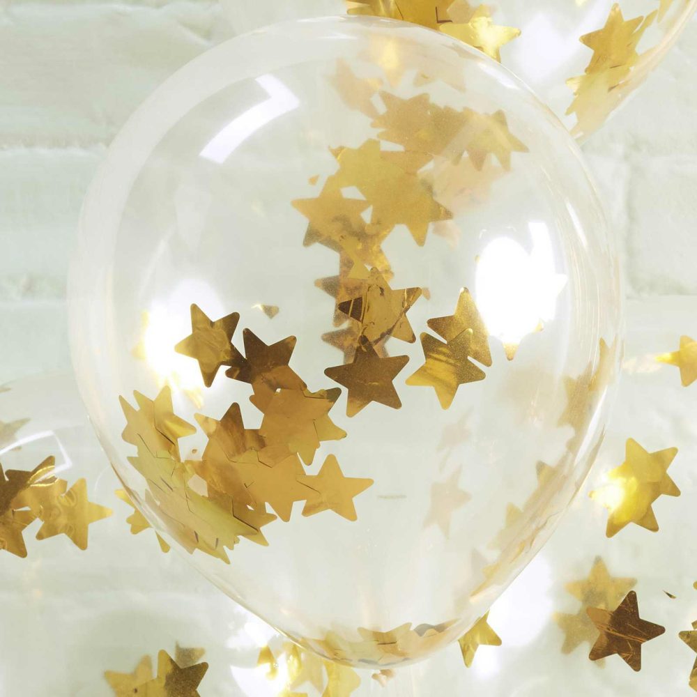 Latex Balloons |   Gold Star Confetti Balloons Balloons Clear Balloons