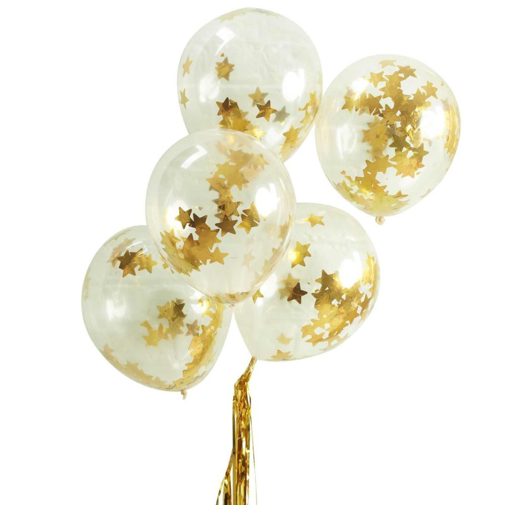 Latex Balloons |   Gold Star Confetti Balloons Balloons Clear Balloons