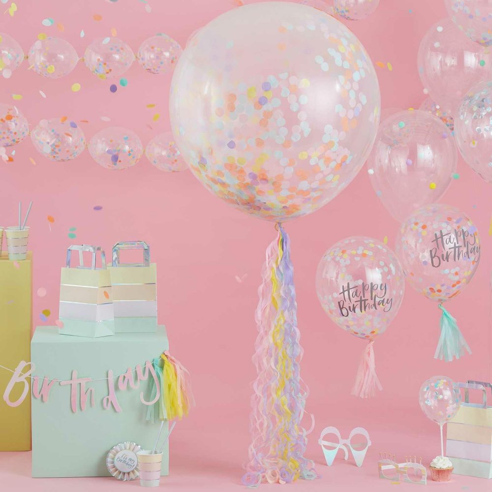 Latex Balloons |   Happy Birthday Pastel Confetti Balloons Balloons Clear Balloons