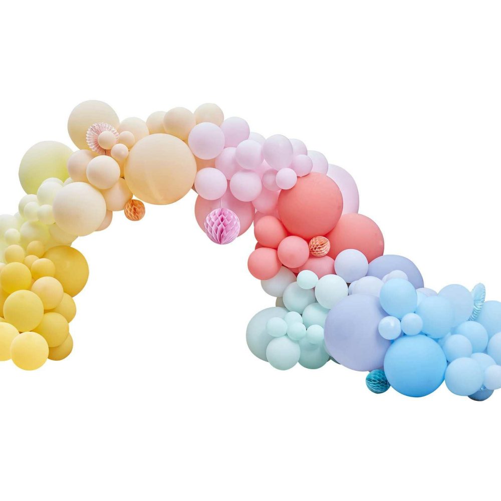 Latex Balloons |   Luxe Bright Balloon Arch With Paper Honeycombs Balloon Arches Balloon Arches