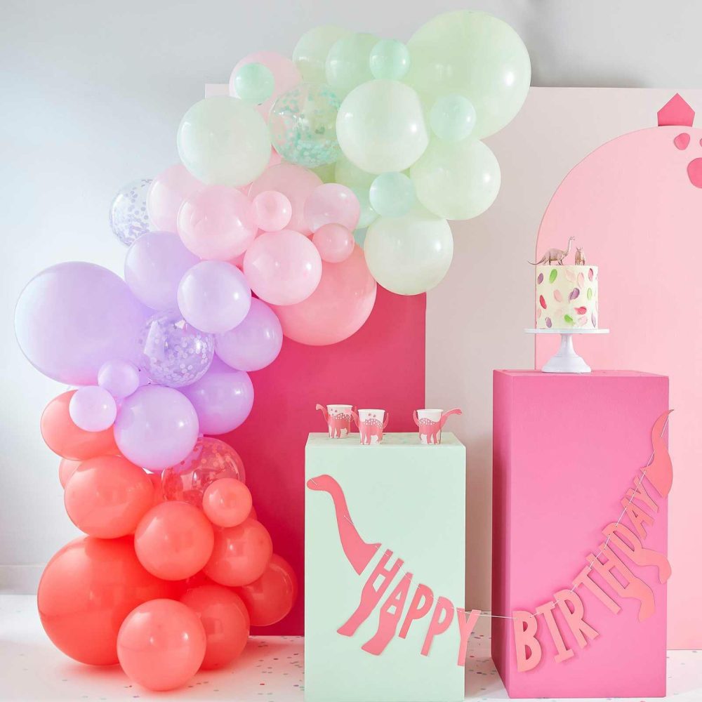 Latex Balloons |   Pink, Lilac, Pastel Green And Confetti Balloon Arch Balloon Arches Balloon Arches