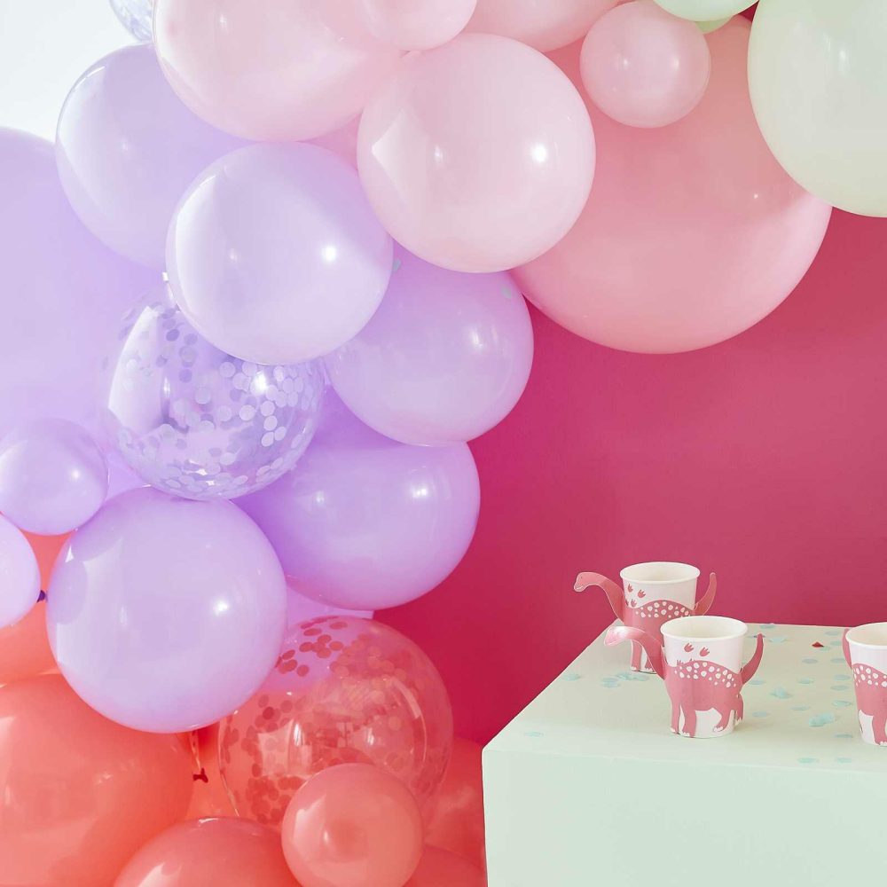 Latex Balloons |   Pink, Lilac, Pastel Green And Confetti Balloon Arch Balloon Arches Balloon Arches