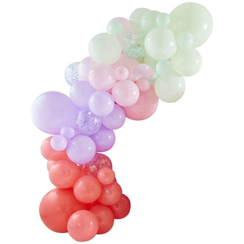 Latex Balloons |   Pink, Lilac, Pastel Green And Confetti Balloon Arch Balloon Arches Balloon Arches