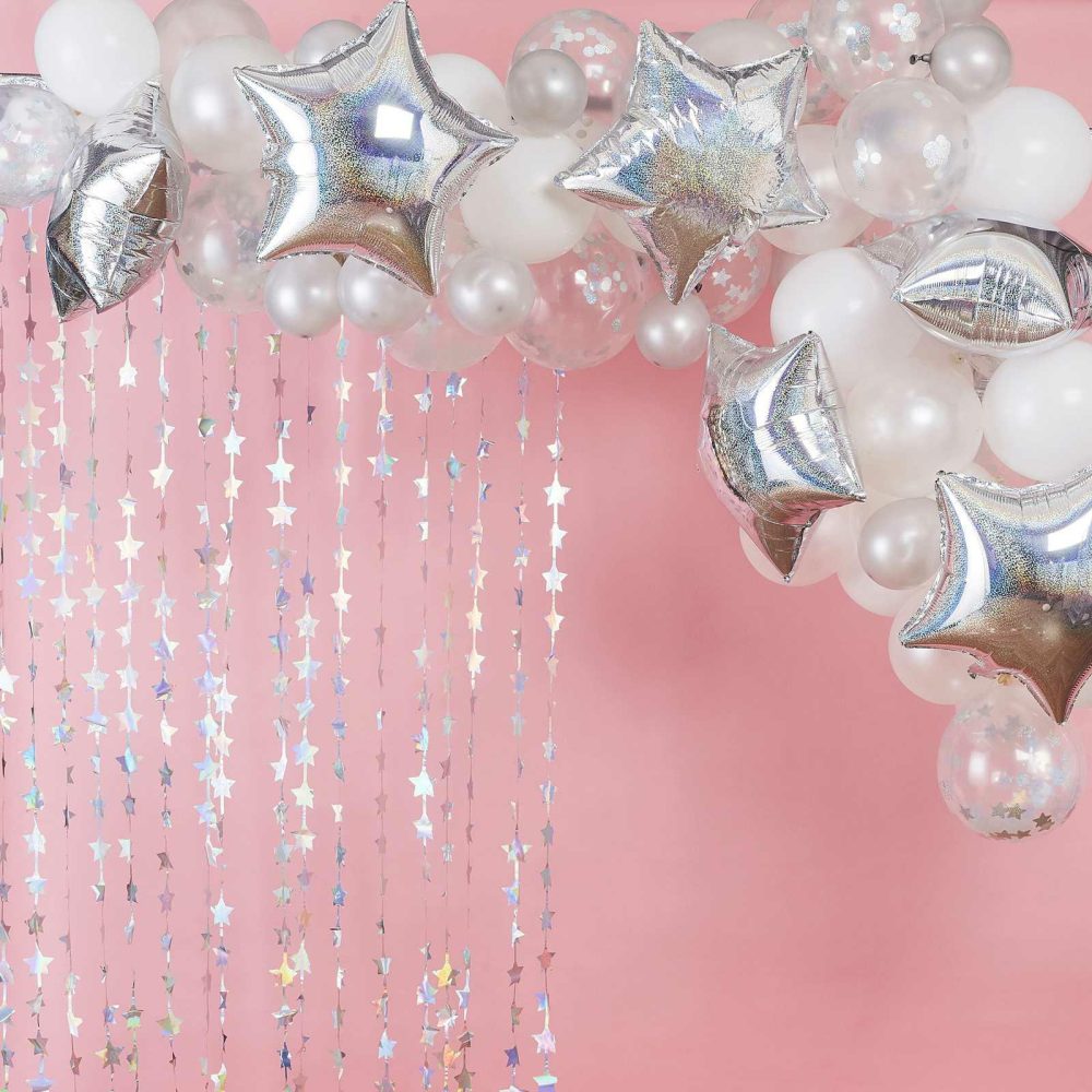 Latex Balloons |   Silver Iridescent Balloon Arch Kit Balloon Arches Balloon Arches