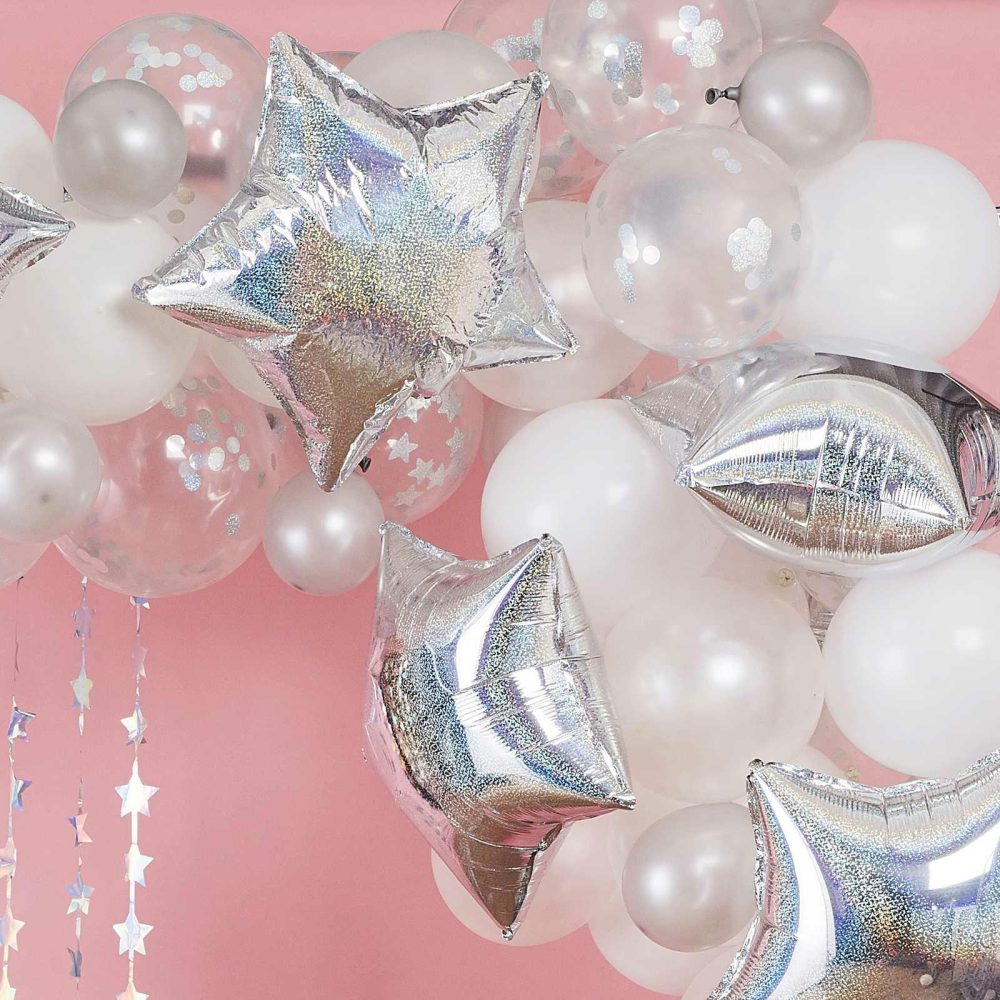 Latex Balloons |   Silver Iridescent Balloon Arch Kit Balloon Arches Balloon Arches