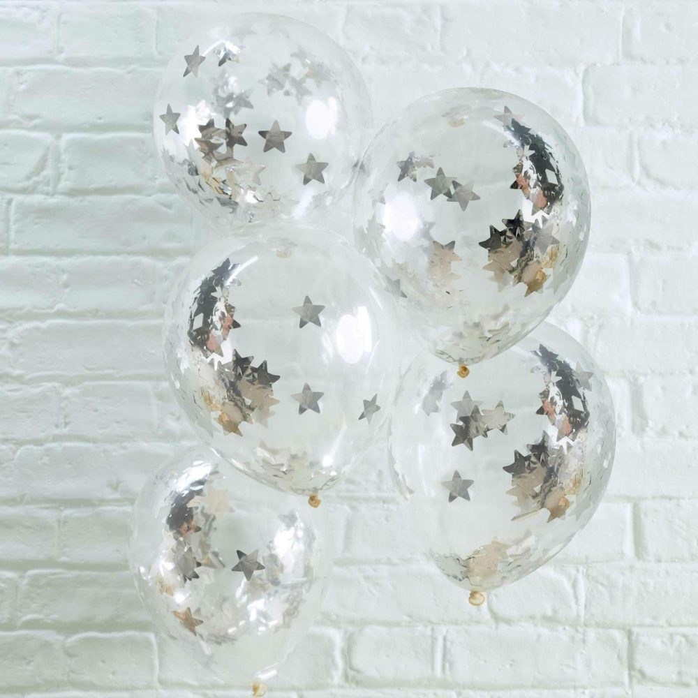 Latex Balloons |   Silver Star Shaped Confetti Balloons Balloons Confetti Balloons