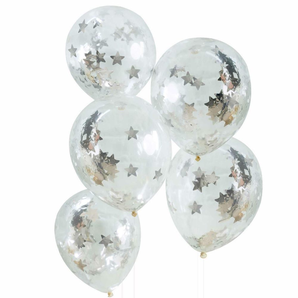 Latex Balloons |   Silver Star Shaped Confetti Balloons Balloons Confetti Balloons