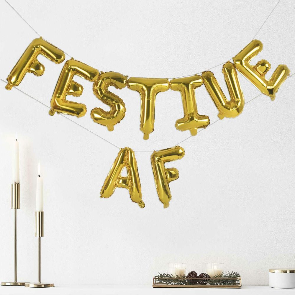 Letter Balloons |   Gold Foiled ‘Festive Af’ Balloon Bunting Balloons Letter Balloons