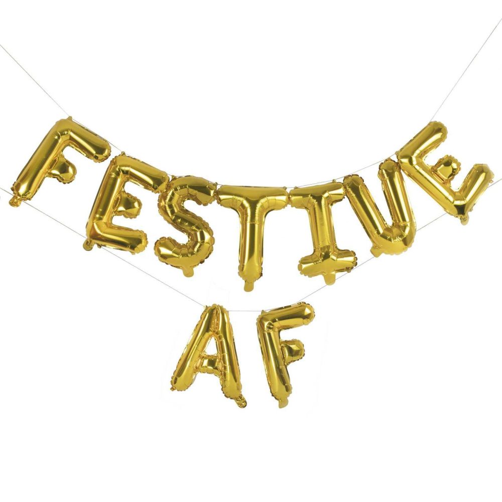 Letter Balloons |   Gold Foiled ‘Festive Af’ Balloon Bunting Balloons Letter Balloons