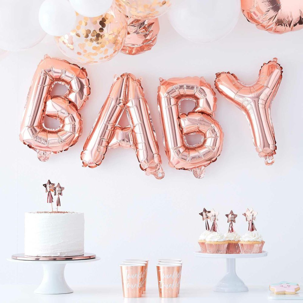 Letter Balloons |   Rose Gold Baby Shower Balloon Bunting Balloons Letter Balloons