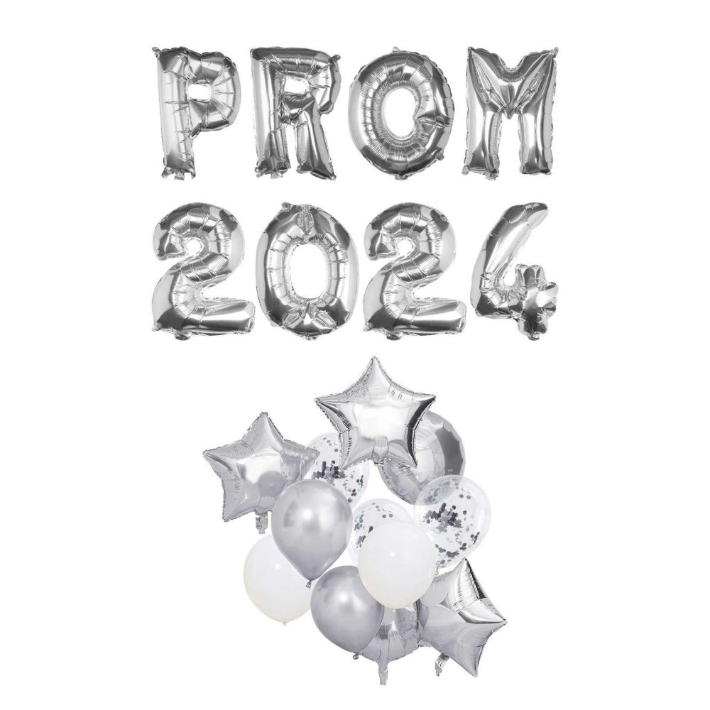 Letter Balloons |   Silver Prom 2024 Balloon Bundle Balloons Foil Balloons