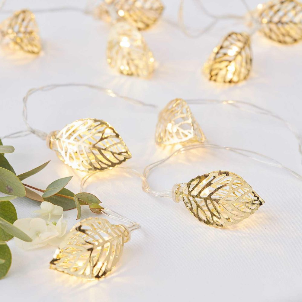 Lighting |   Gold Vine Leaf String Lights Homeware Lighting