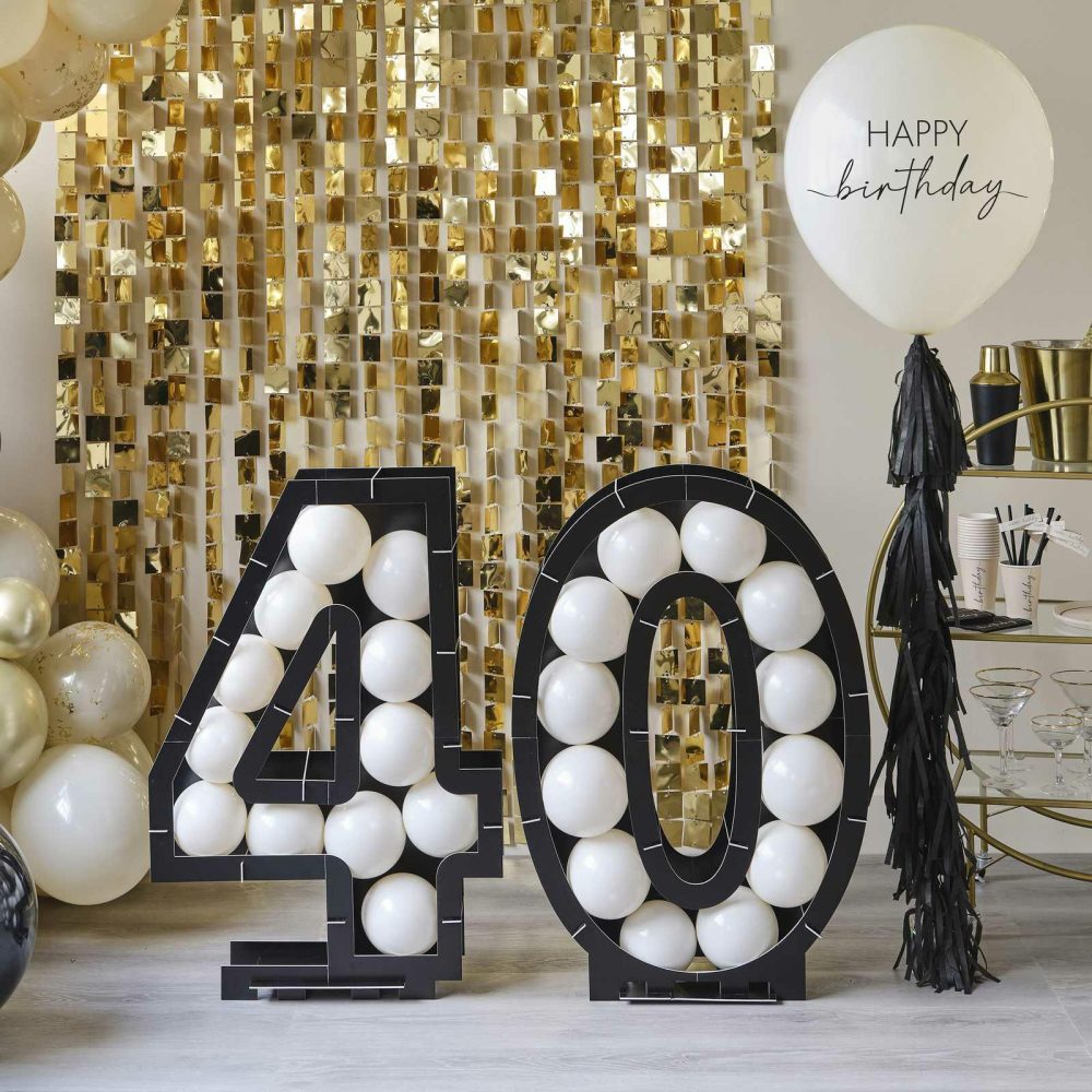 Number Balloons |   Black 40Th Balloon Mosaic Frame Decoration Balloon Mosaic Stands Balloon Mosaic Stands