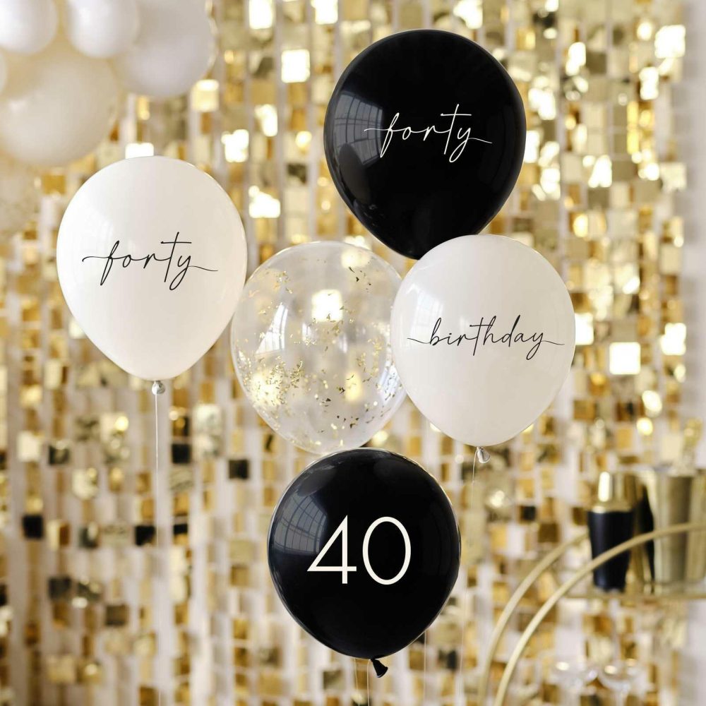 Number Balloons |   Black, Nude, Cream And Champagne Gold 40Th Birthday Party Balloons Balloons Number Balloons