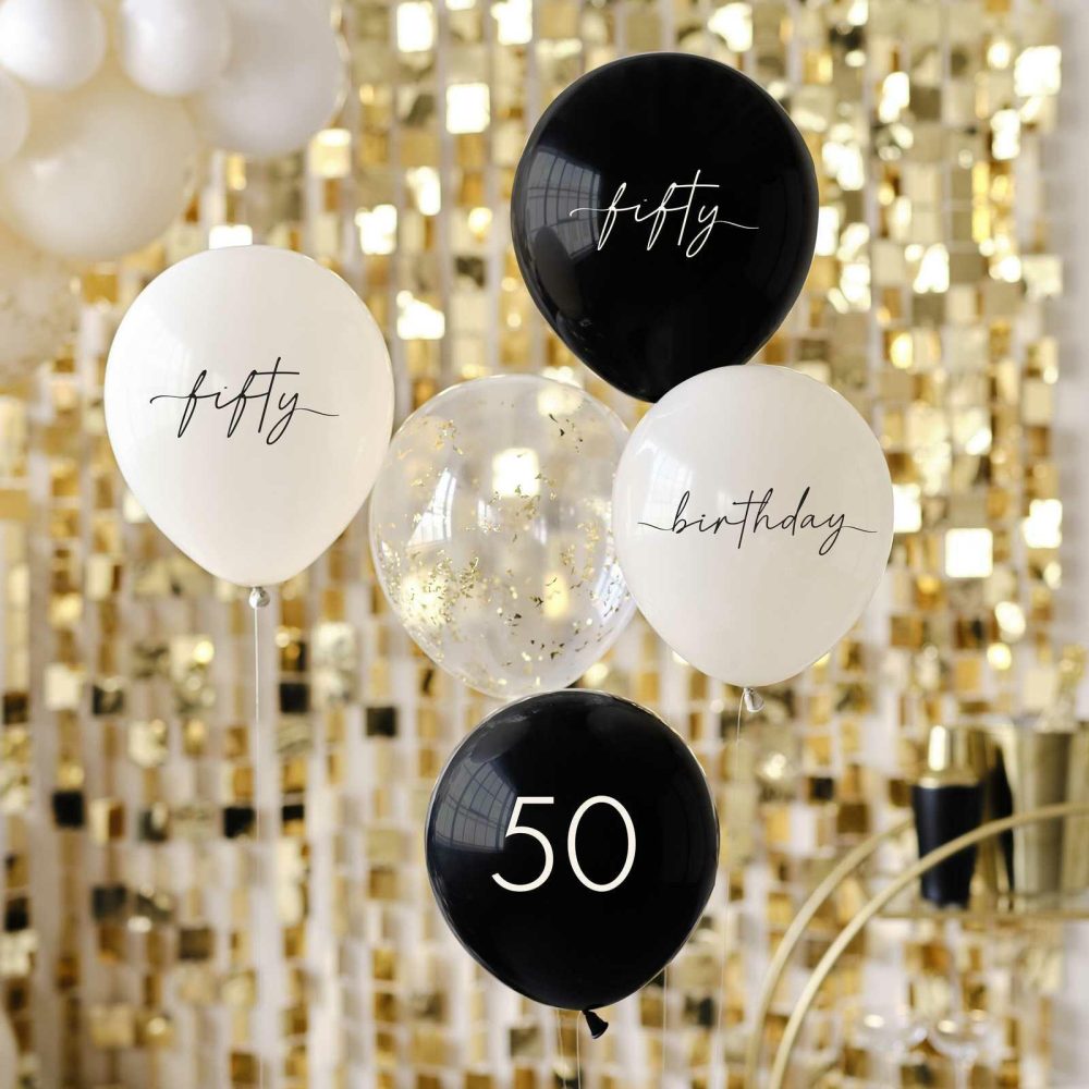 Number Balloons |   Black, Nude, Cream And Champagne Gold 50Th Birthday Party Balloons Balloons Number Balloons