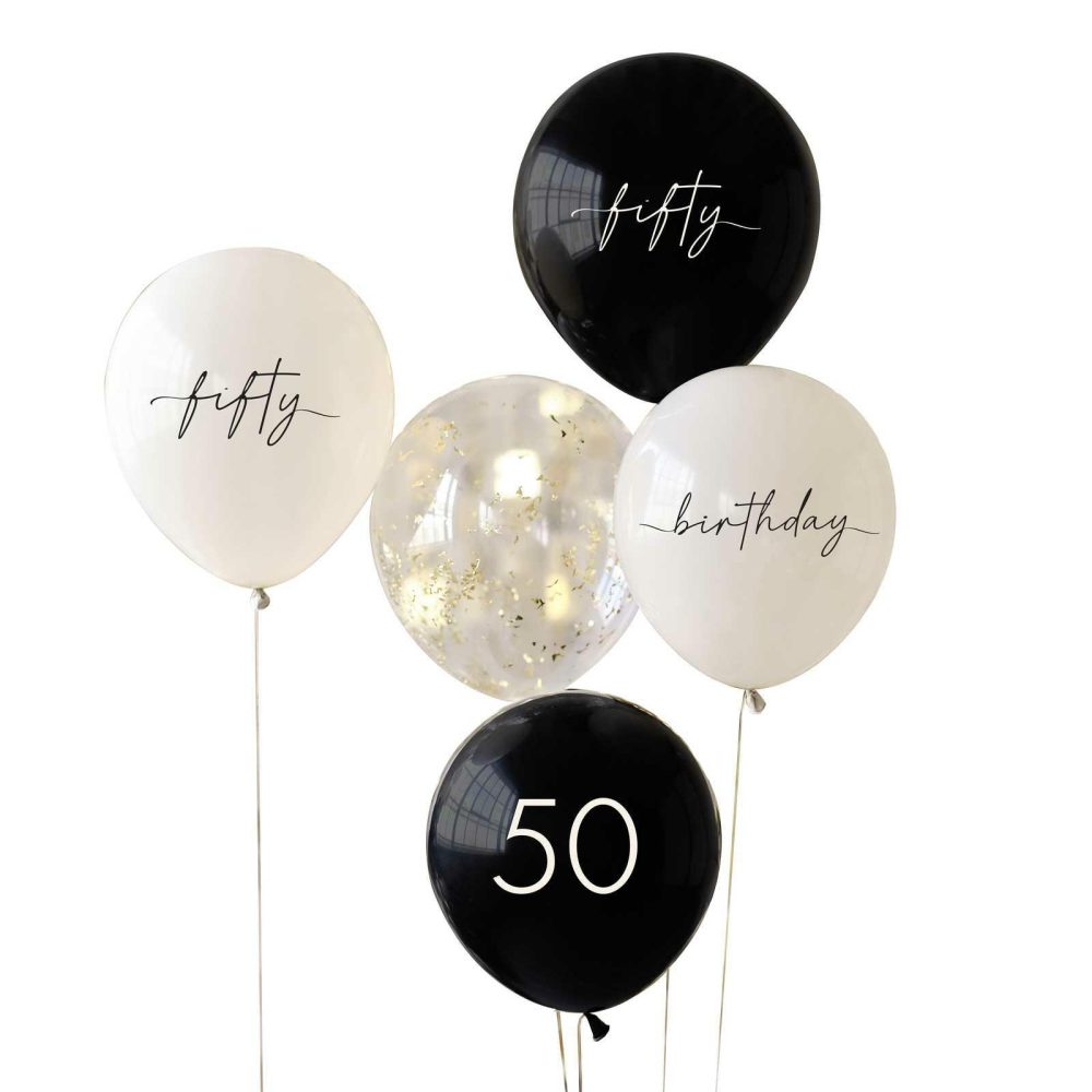 Number Balloons |   Black, Nude, Cream And Champagne Gold 50Th Birthday Party Balloons Balloons Number Balloons