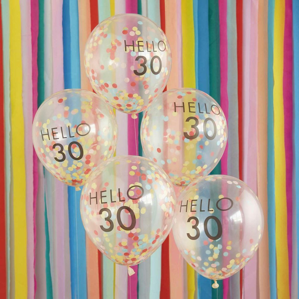 Number Balloons |   Hello 30 Rainbow Confetti 30Th Birthday Balloons Balloons Helium Balloons