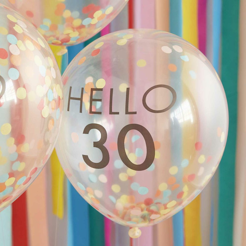 Number Balloons |   Hello 30 Rainbow Confetti 30Th Birthday Balloons Balloons Helium Balloons