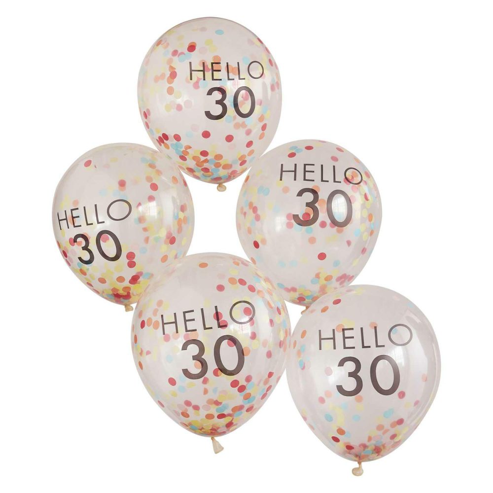 Number Balloons |   Hello 30 Rainbow Confetti 30Th Birthday Balloons Balloons Helium Balloons