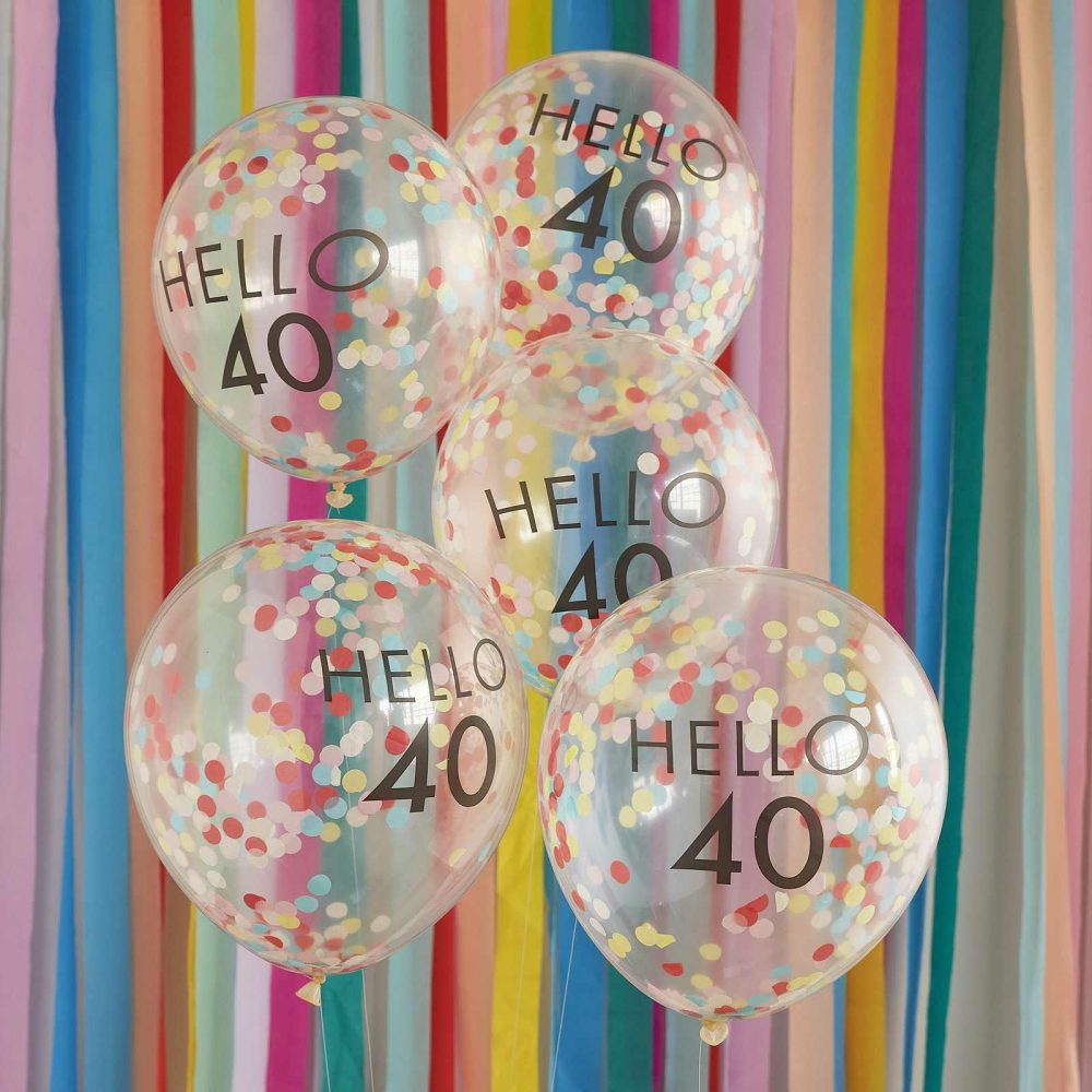 Number Balloons |   Hello 40 Rainbow Confetti 40Th Birthday Balloons Balloons Helium Balloons