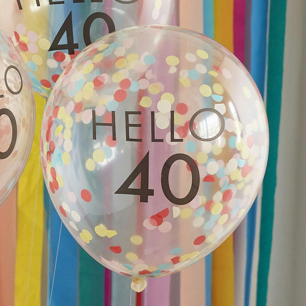 Number Balloons |   Hello 40 Rainbow Confetti 40Th Birthday Balloons Balloons Helium Balloons