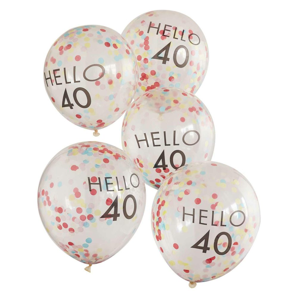 Number Balloons |   Hello 40 Rainbow Confetti 40Th Birthday Balloons Balloons Helium Balloons