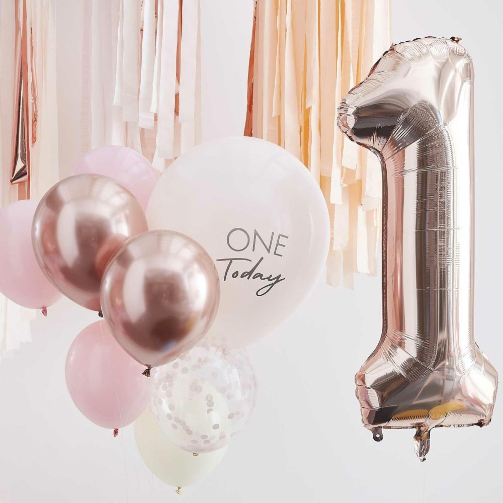 Number Balloons |   Pink And Rose Gold First Birthday Balloons Balloons Foil Balloons