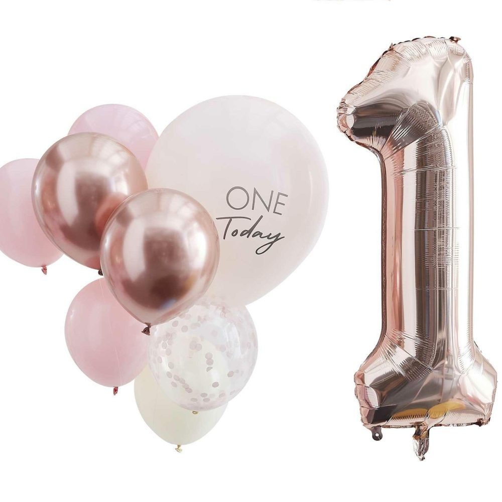 Number Balloons |   Pink And Rose Gold First Birthday Balloons Balloons Foil Balloons