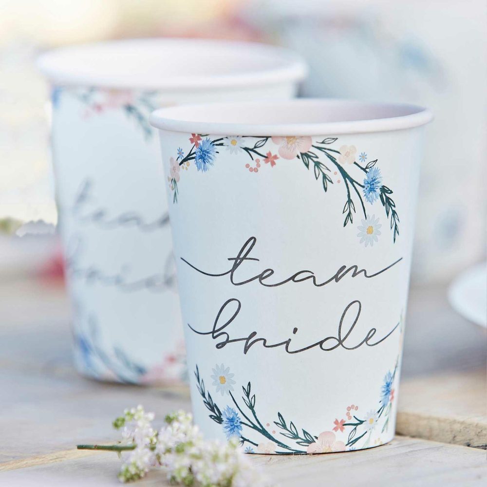 Paper Cups |   Boho Eco Floral Team Bride Bachelorette Party Cups Paper Cups Paper Cups