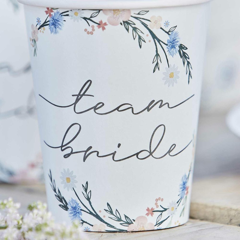 Paper Cups |   Boho Eco Floral Team Bride Bachelorette Party Cups Paper Cups Paper Cups