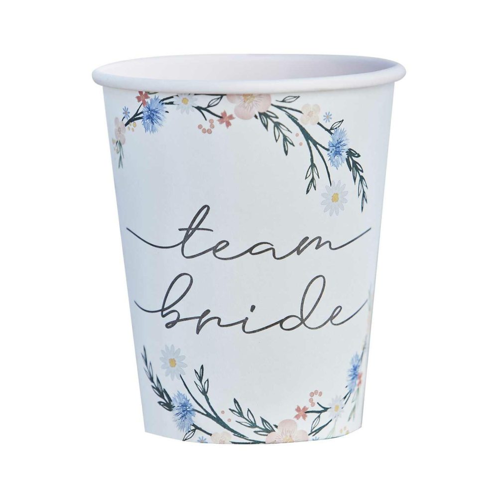 Paper Cups |   Boho Eco Floral Team Bride Bachelorette Party Cups Paper Cups Paper Cups