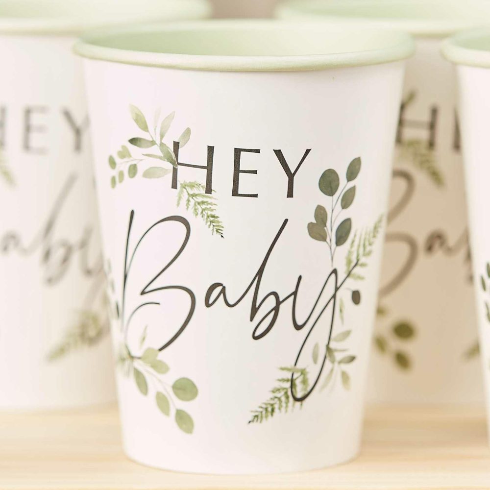 Paper Cups |   Botanical Hey Baby Shower Cups Paper Cups Paper Cups