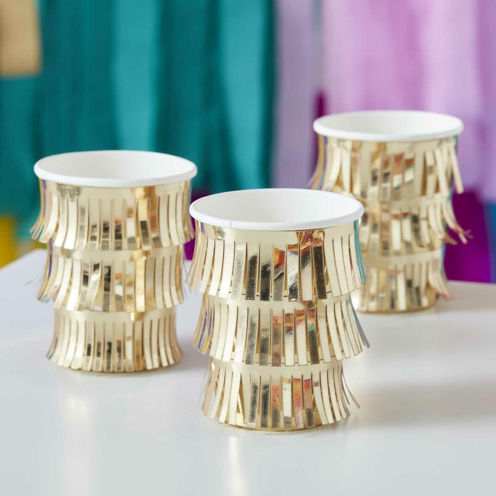 Paper Cups |   Fringed Gold Paper Party Cups Paper Cups Paper Cups