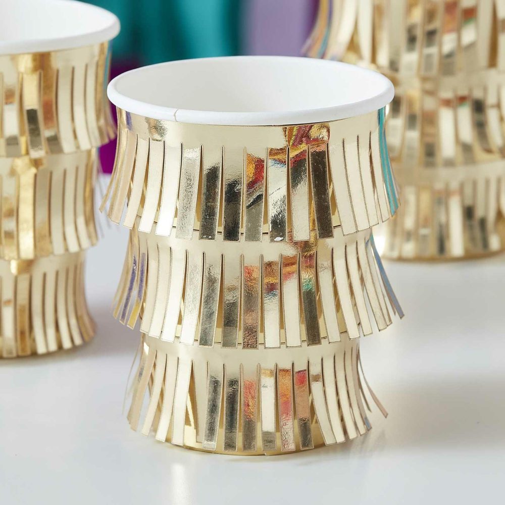 Paper Cups |   Fringed Gold Paper Party Cups Paper Cups Paper Cups