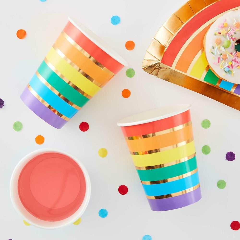 Paper Cups |   Gold Foil Rainbow Party Paper Cups Paper Cups Paper Cups