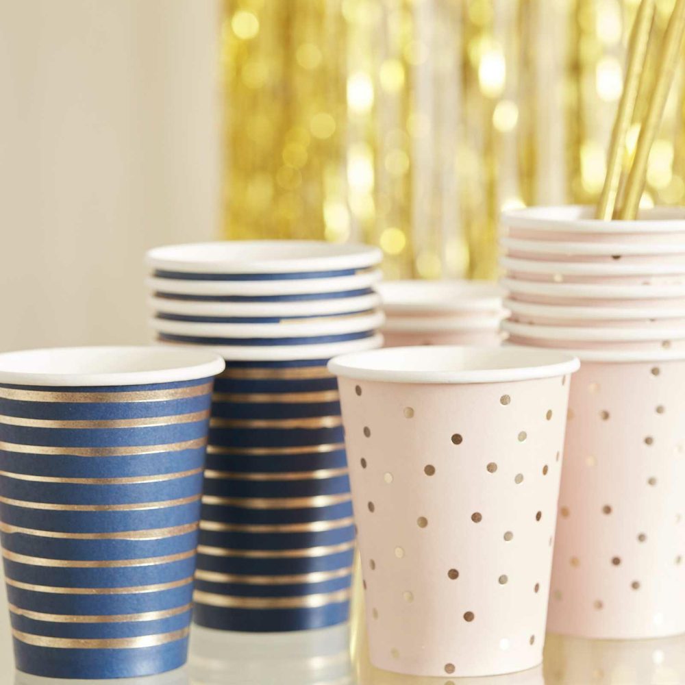 Paper Cups |   Gold Foiled Pink And Navy Mixed Baby Shower Cups Paper Cups Paper Cups