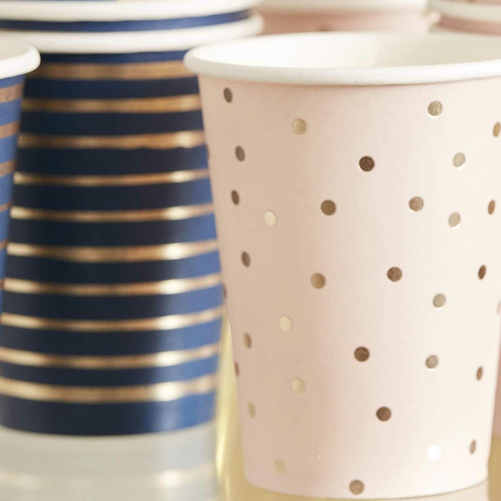 Paper Cups |   Gold Foiled Pink And Navy Mixed Baby Shower Cups Paper Cups Paper Cups