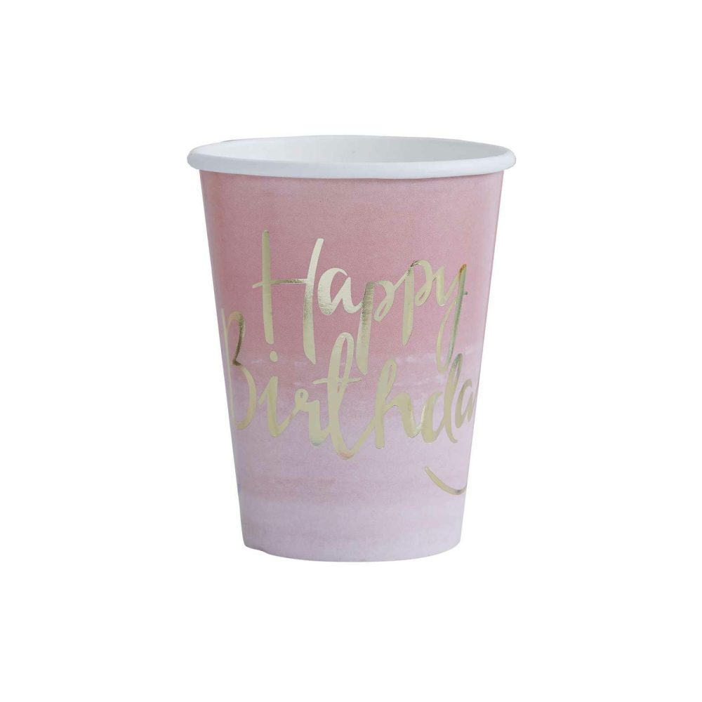 Paper Cups |   Gold Foiled Pink Ombre Happy Birthday Paper Cups – Pick And Mix Paper Cups Paper Cups