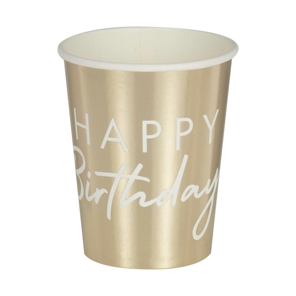 Paper Cups |   Gold Happy Birthday Party Cups Paper Cups Paper Cups