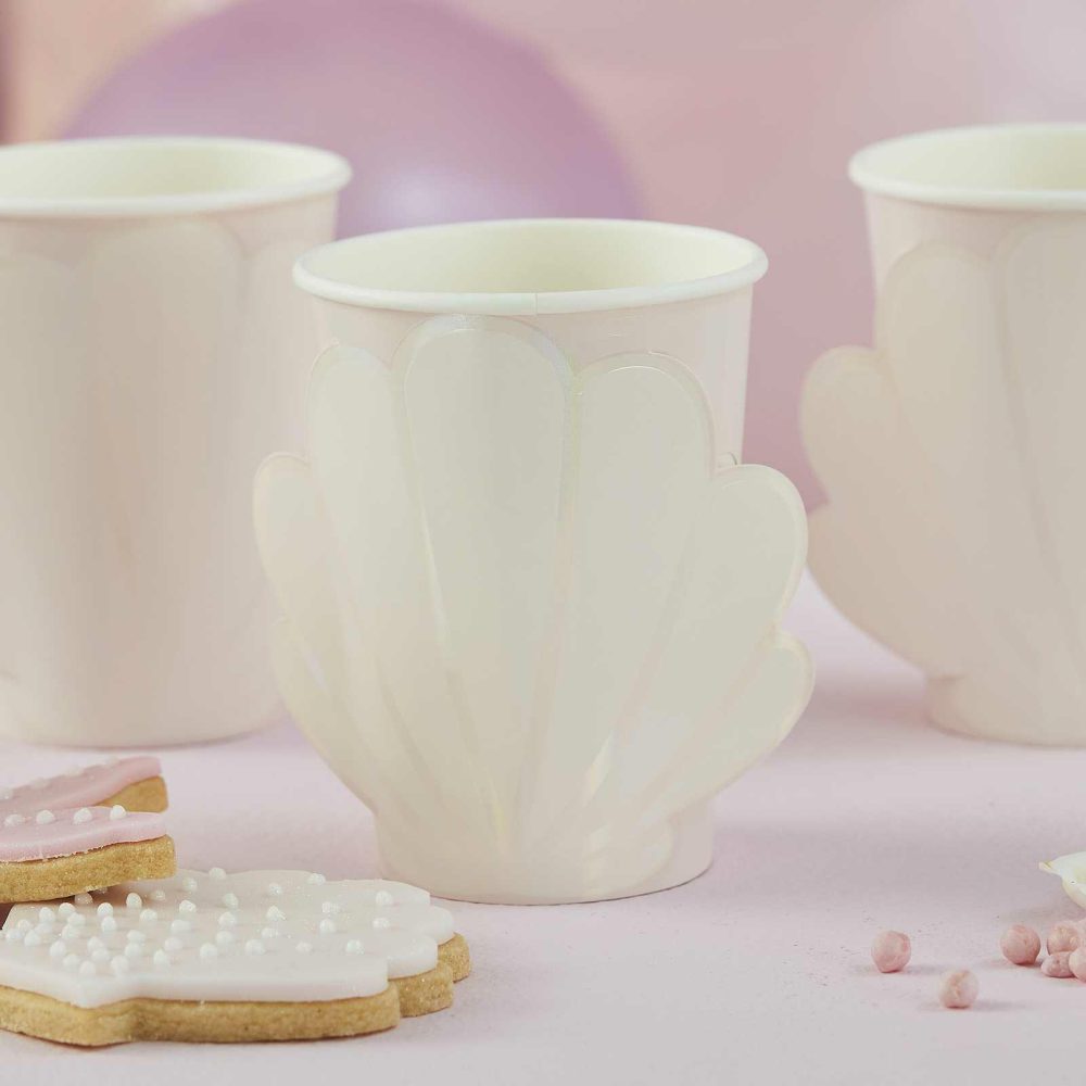 Paper Cups |   Iridescent And Pink Mermaid Shell Paper Cups Paper Cups Paper Cups