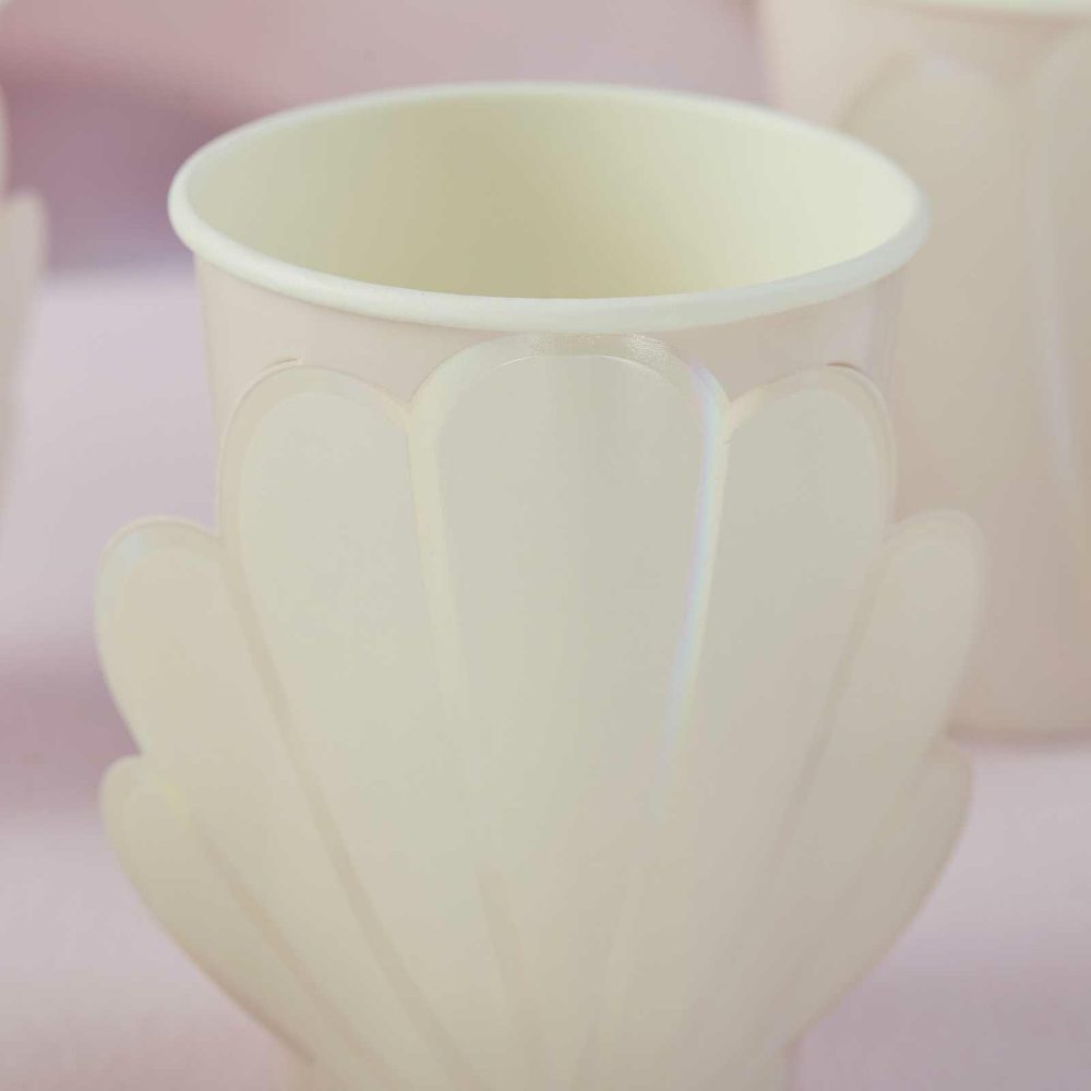 Paper Cups |   Iridescent And Pink Mermaid Shell Paper Cups Paper Cups Paper Cups