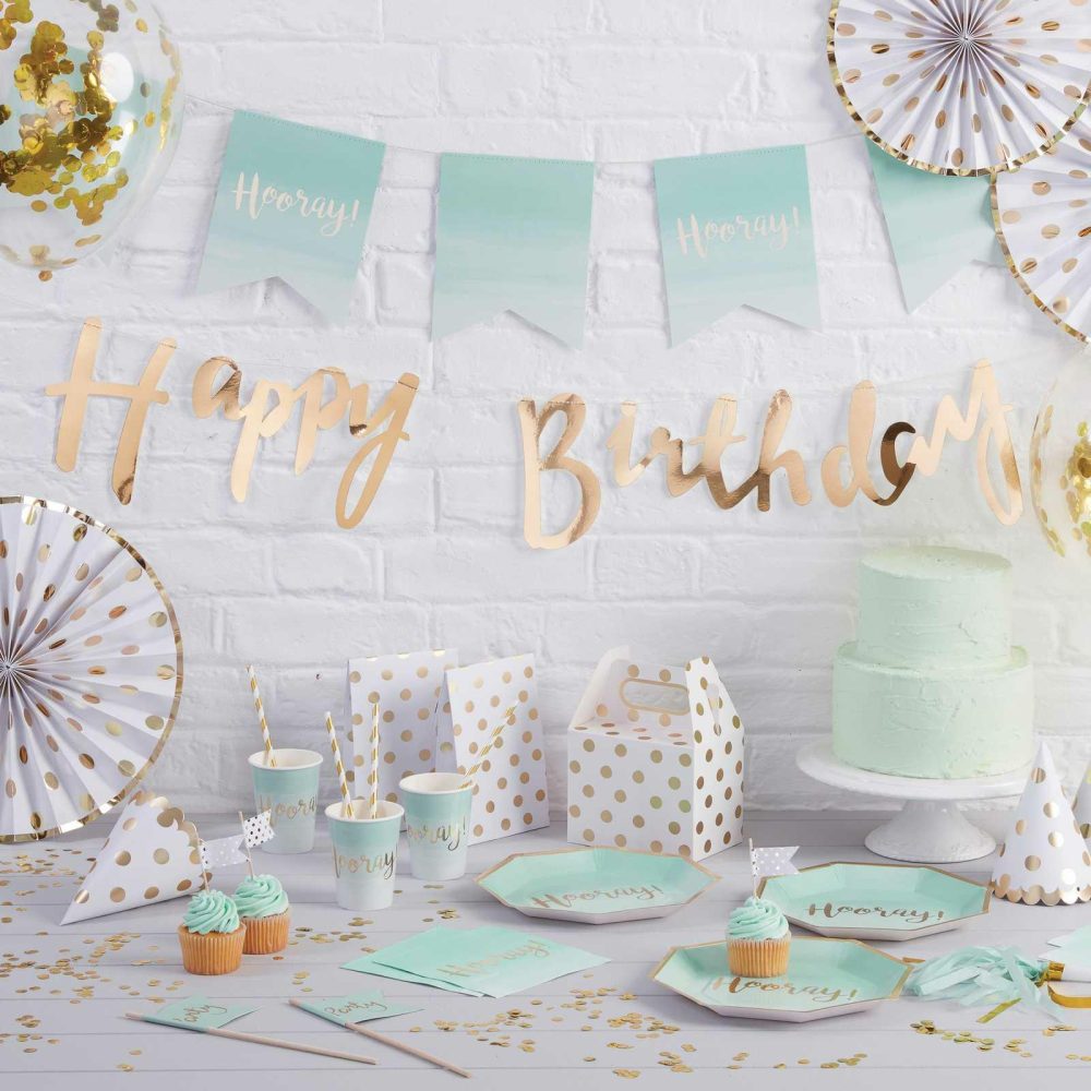 Paper Cups |   Mint & Gold Foiled Hooray Paper Cups – Pick & Mix Paper Cups Paper Cups