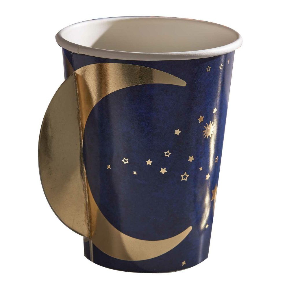 Paper Cups |   Navy & Gold Pop Out Moon Eid Paper Cups Paper Cups Paper Cups