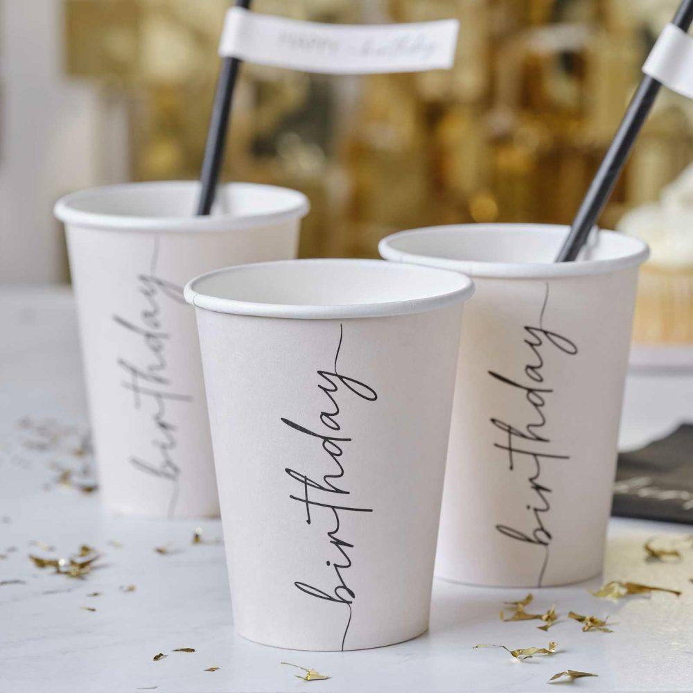 Paper Cups |   Nude And Black Happy Birthday Paper Party Cups Paper Cups Paper Cups