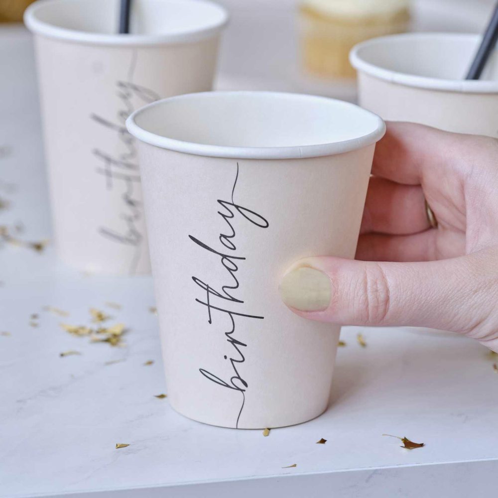 Paper Cups |   Nude And Black Happy Birthday Paper Party Cups Paper Cups Paper Cups