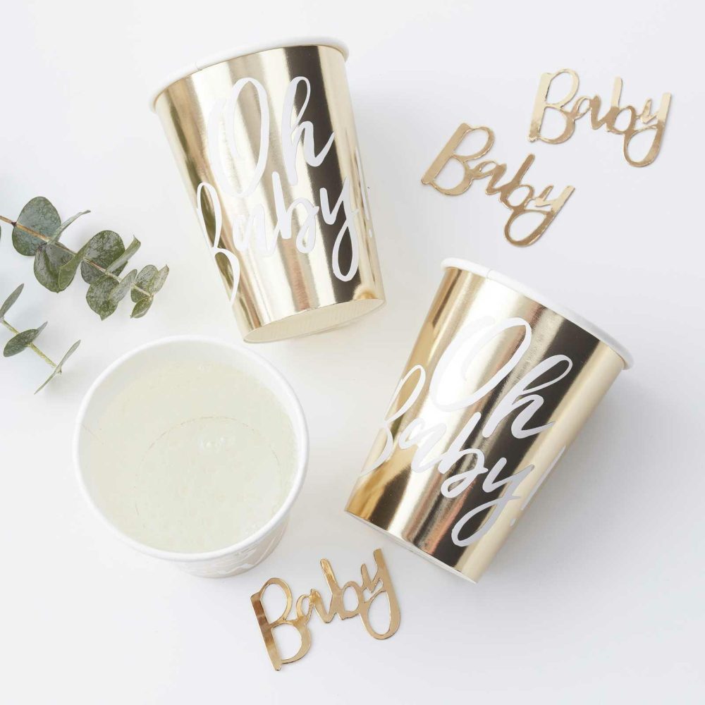 Paper Cups |   Oh Baby! Gold Baby Shower Cups Paper Cups Paper Cups