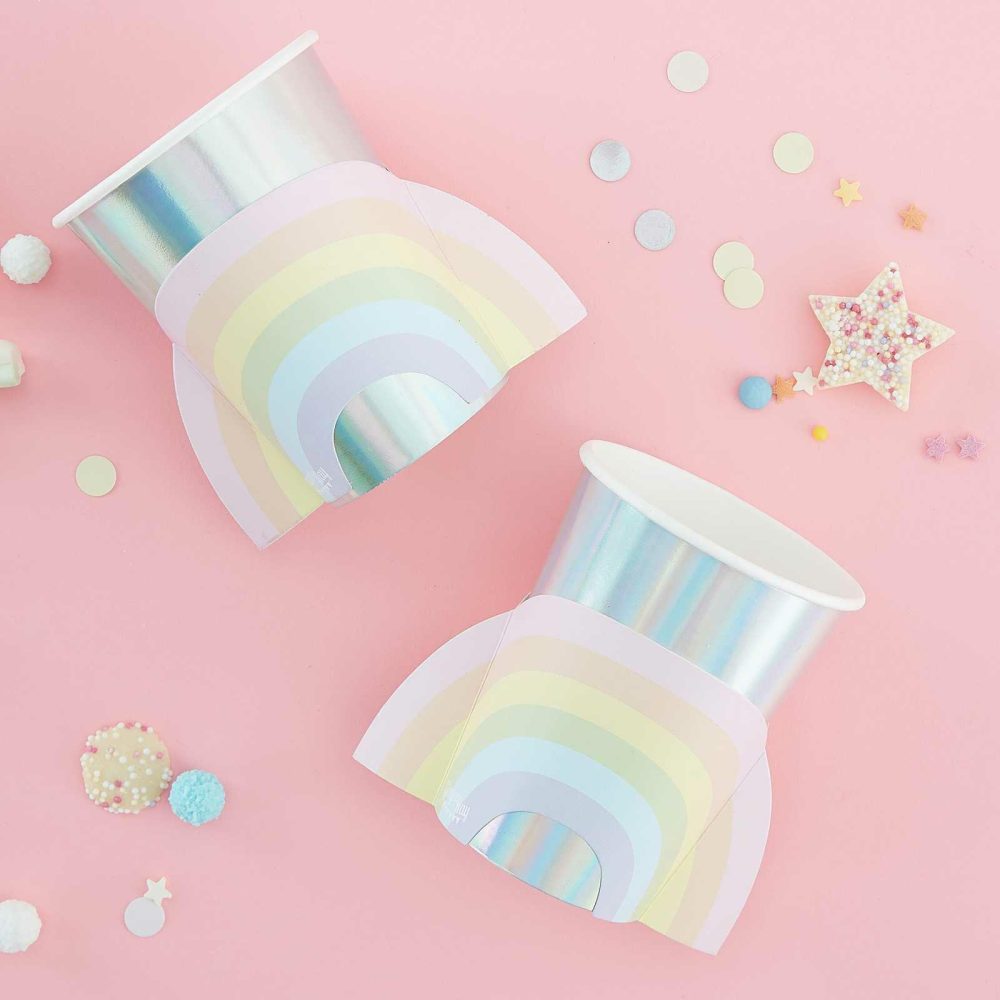 Paper Cups |   Pastel And Iridescent Paper Rainbow Cups Paper Cups Paper Cups