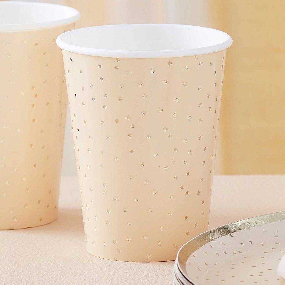 Paper Cups |   Peach And Gold Polka Dot Paper Cups Paper Cups Paper Cups