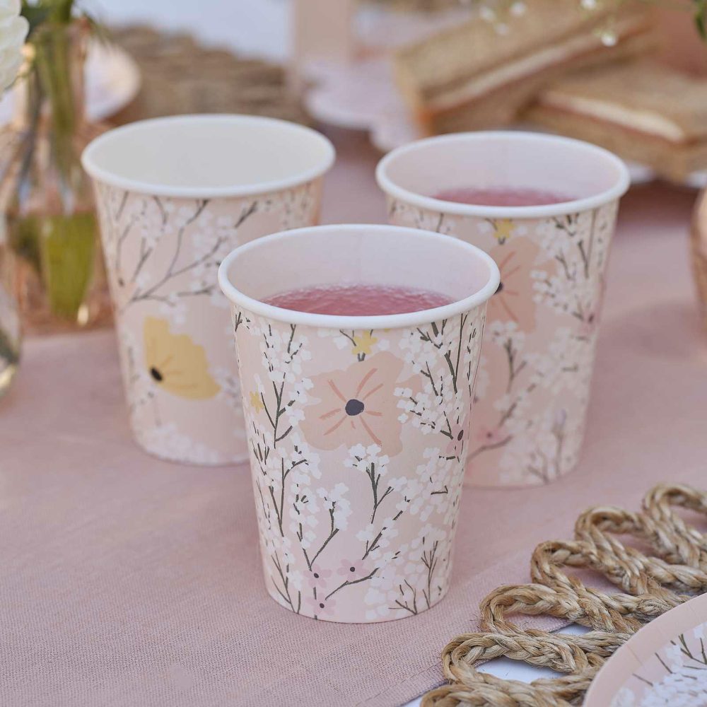 Paper Cups |   Pink Floral Party Cups Paper Cups Paper Cups