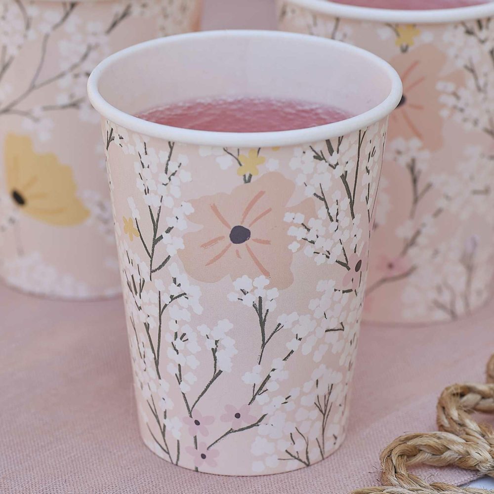 Paper Cups |   Pink Floral Party Cups Paper Cups Paper Cups